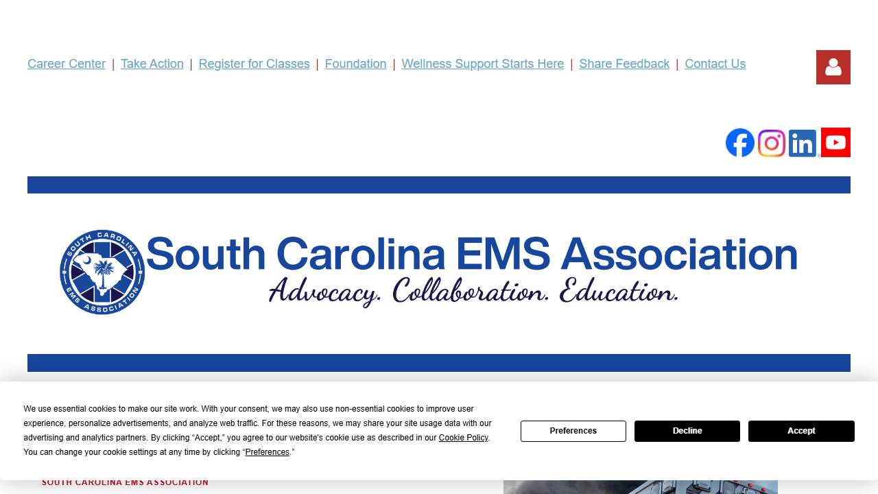 Screenshot of South Carolina EMS Association website