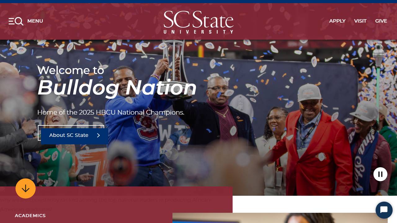 Screenshot of South Carolina State University website