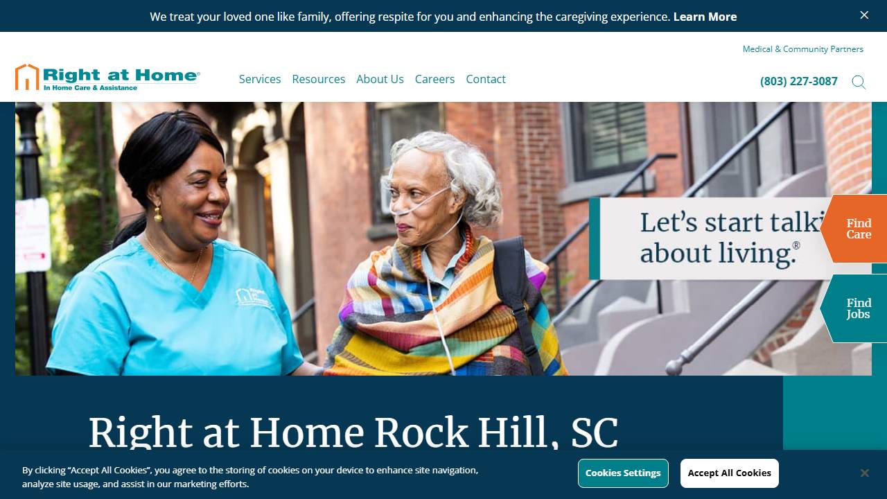 Screenshot of Right at Home of Rock Hill website