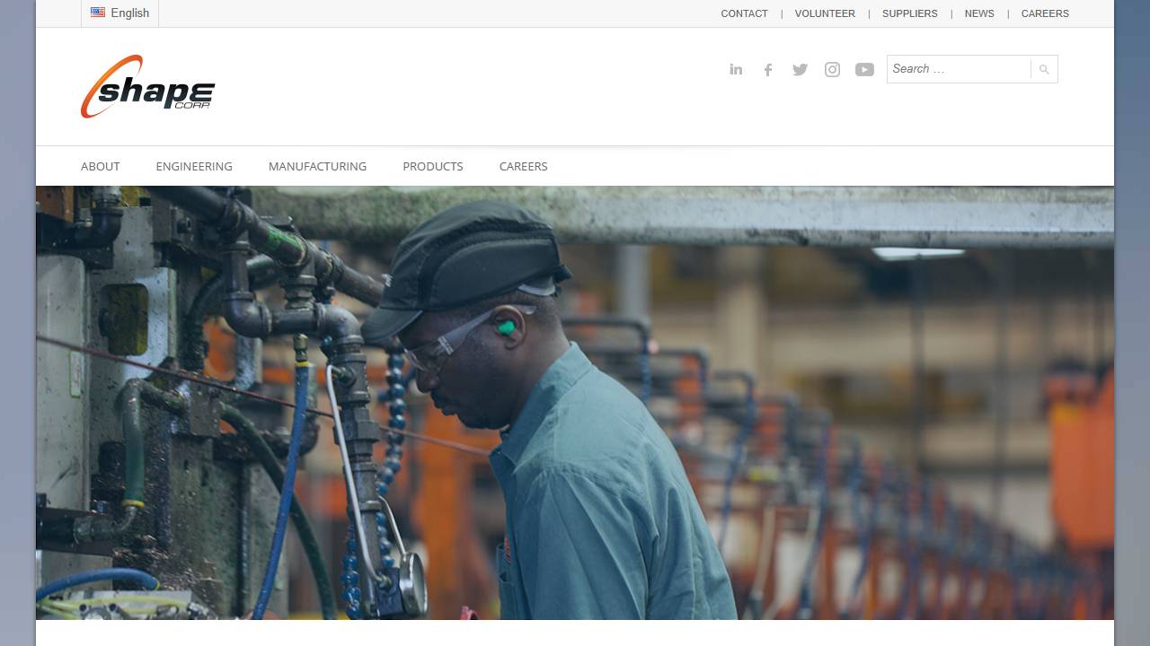 Screenshot of Shape Corp. website