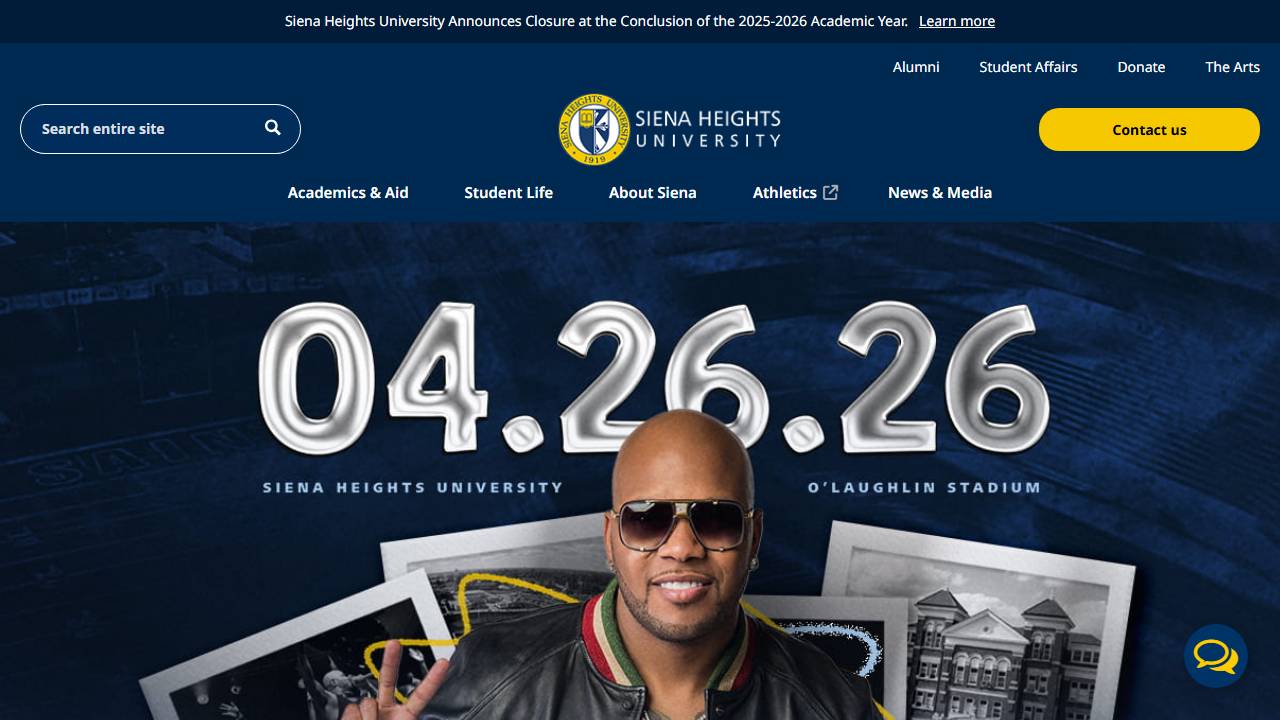 Screenshot of Siena Heights website