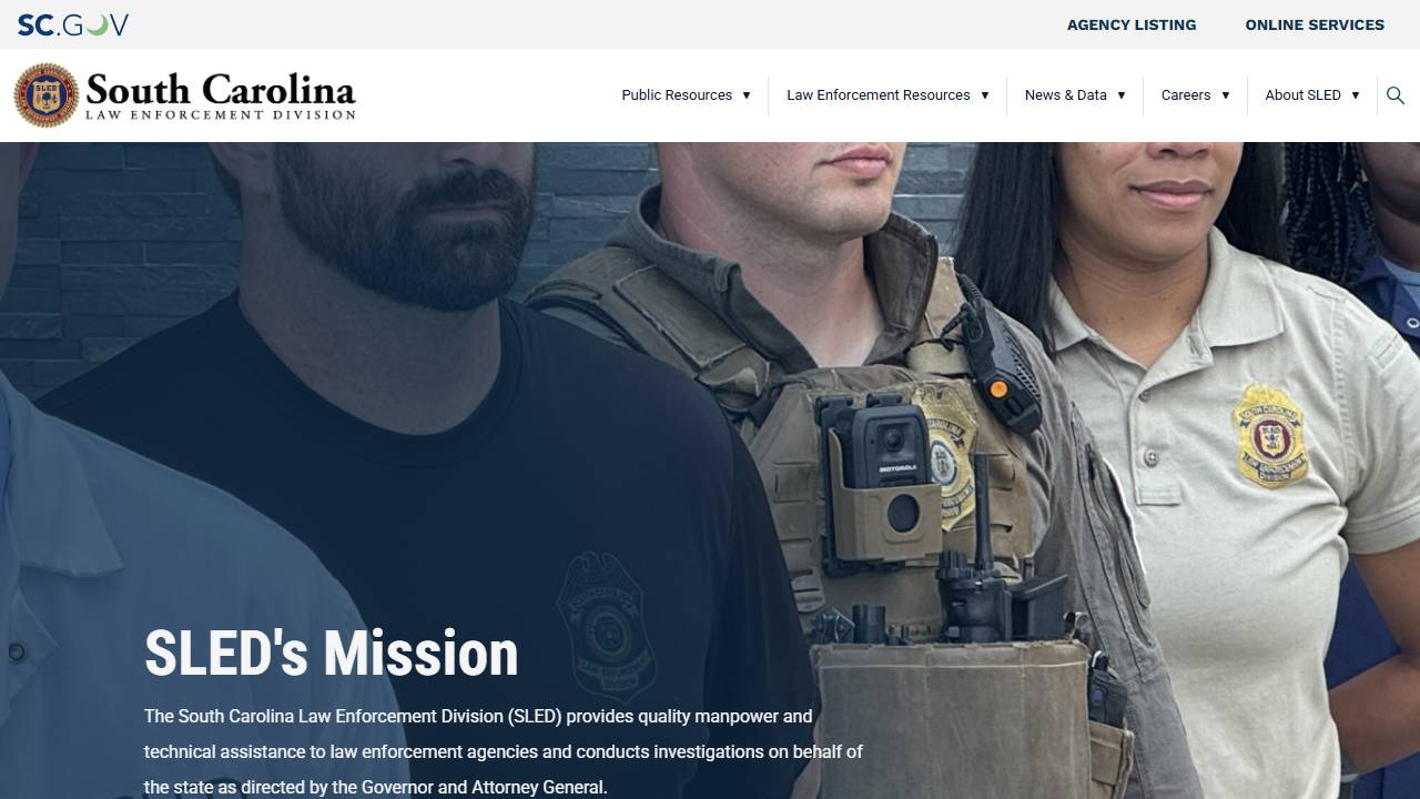 Screenshot of South Carolina Law Enforcement Division website