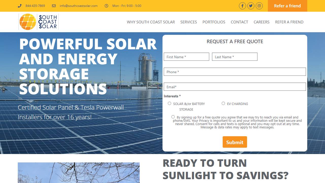 Screenshot of South Coast Solar, LLC. website