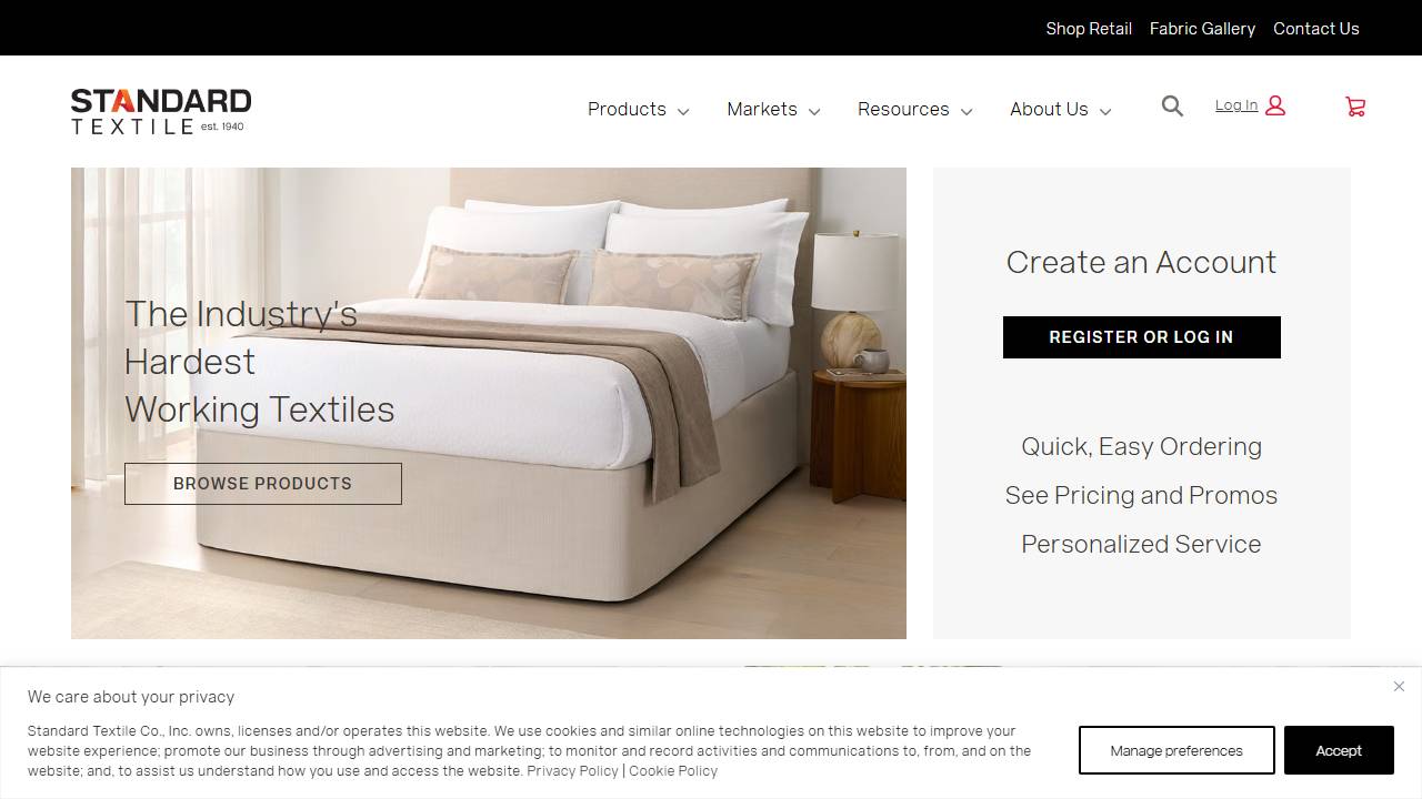 Screenshot of Standard Textile website