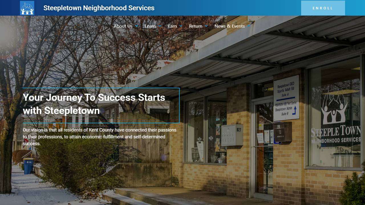 Screenshot of Steepletown Neighborhood Services website