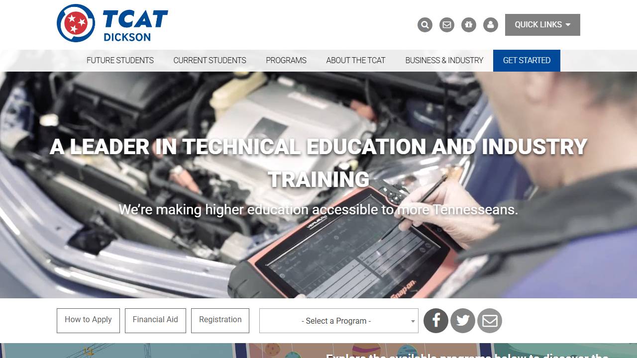 Screenshot of Tennessee College of Applied Technology Dickson (AO Smith) website