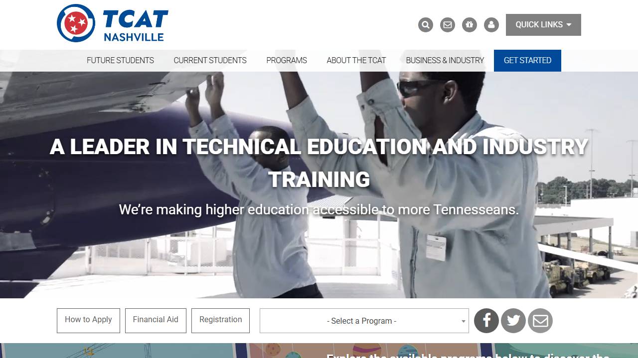 Screenshot of Tennessee College of Applied Technology at Nashville website