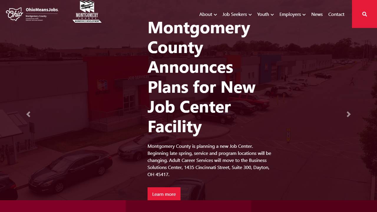 Screenshot of OhioMeansJobs Montgomery County - Dayton website