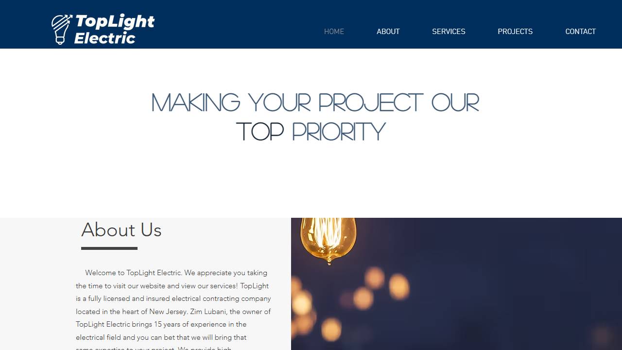 Screenshot of Toplight Electric website