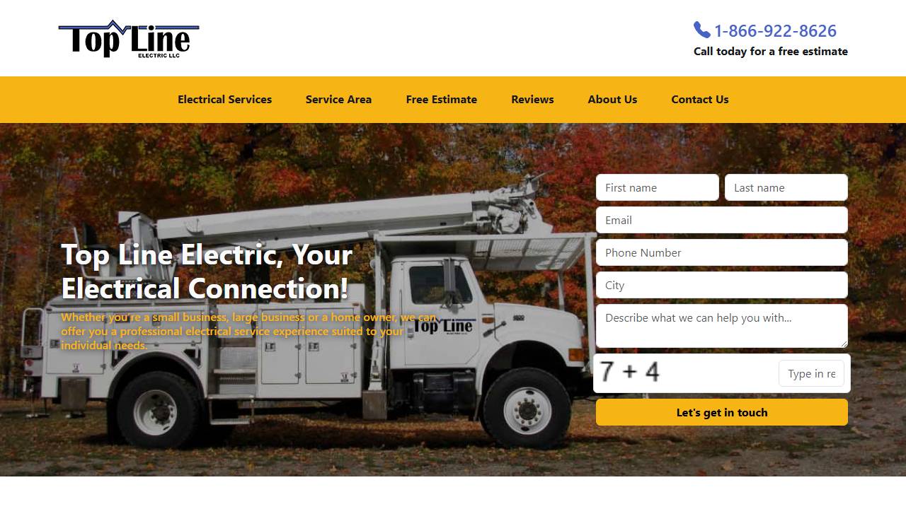 Screenshot of Top Line Electric, LLC website