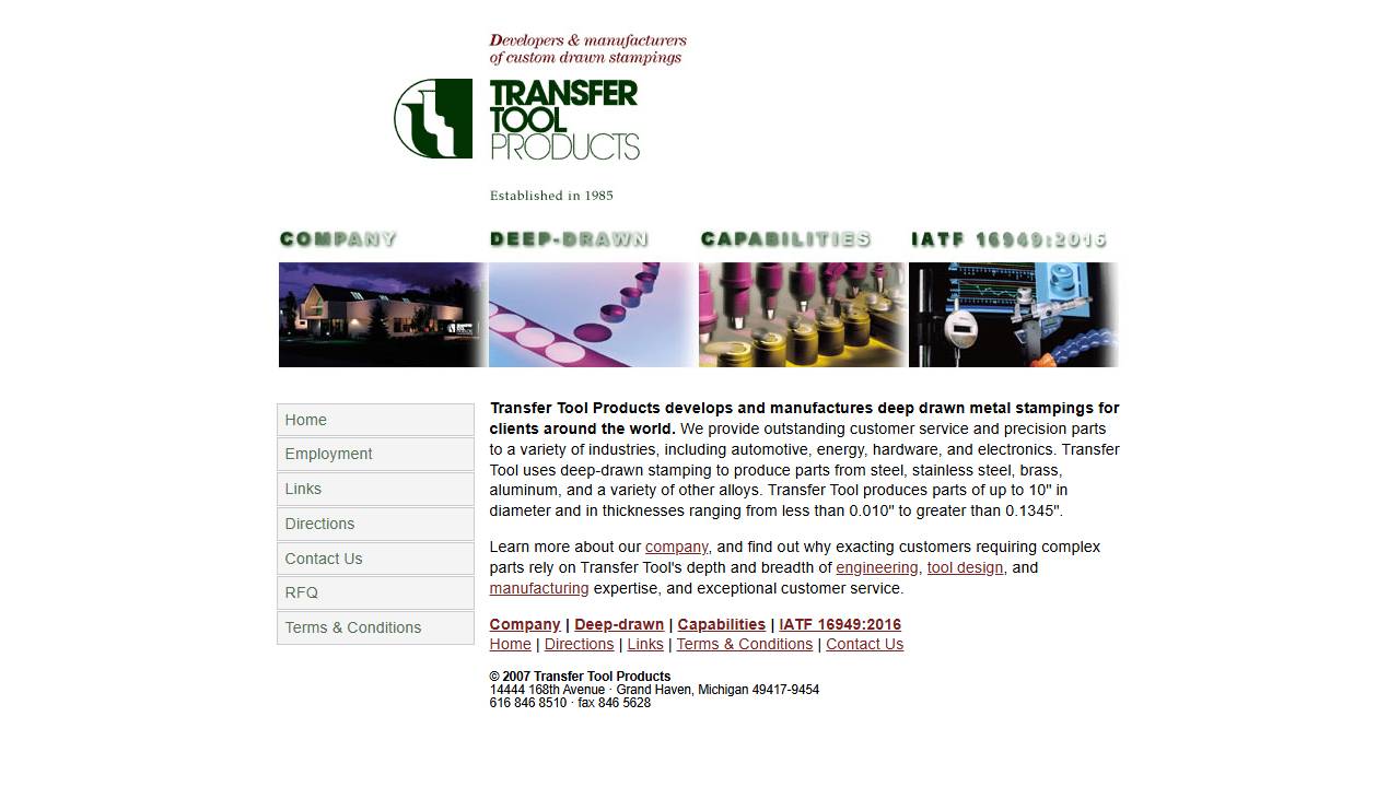 Screenshot of Transfer Tool Products website