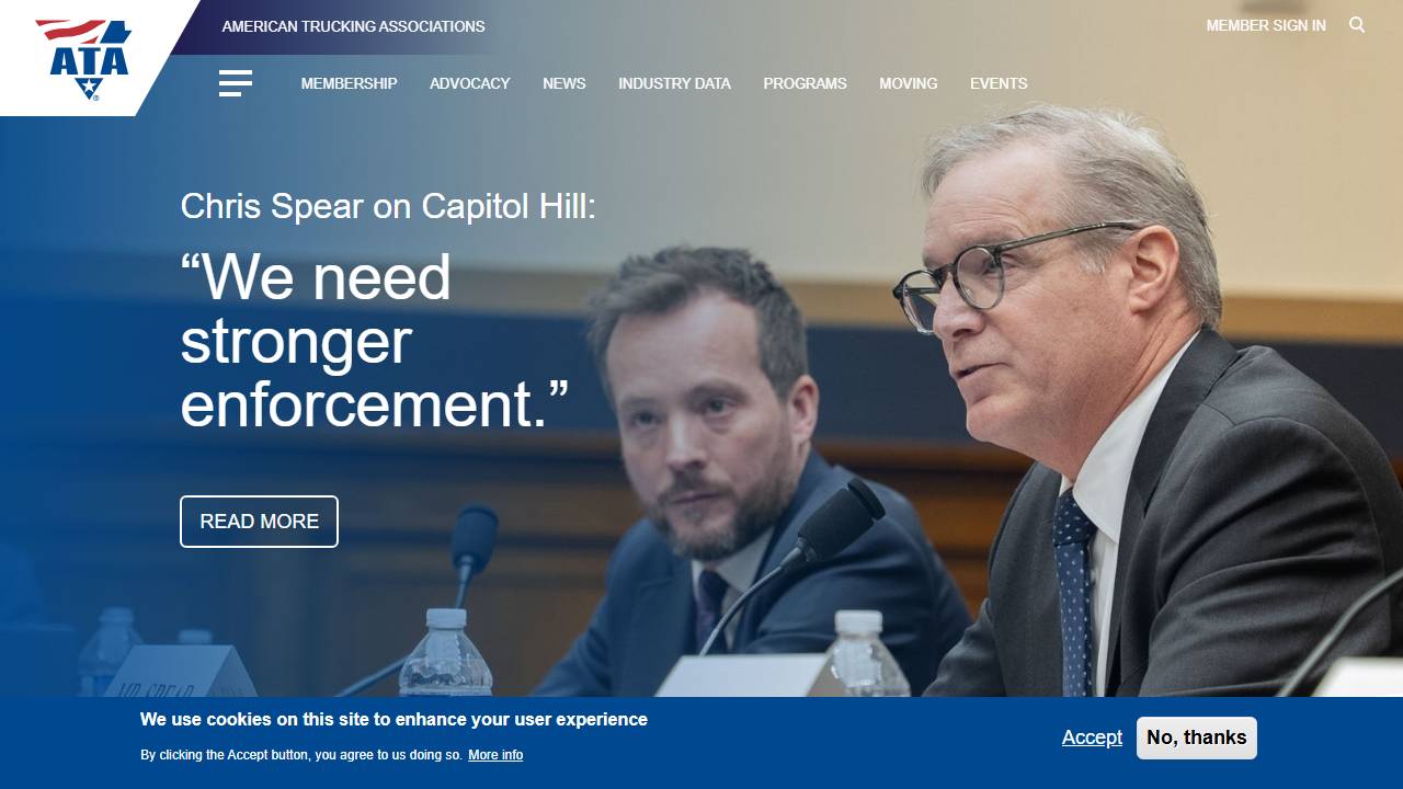 Screenshot of American Trucking Associations, Inc. (ATA)/FASTPORT website