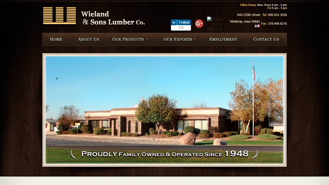 Screenshot of Wieland & Sons Lumber, LLC website