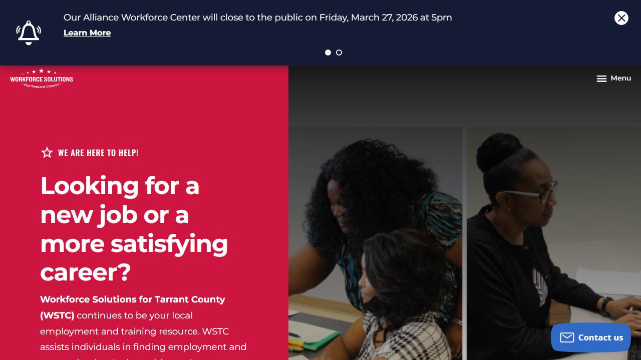 Screenshot of Workforce Solutions for Tarrant County - Resource Connection Workforce Center website