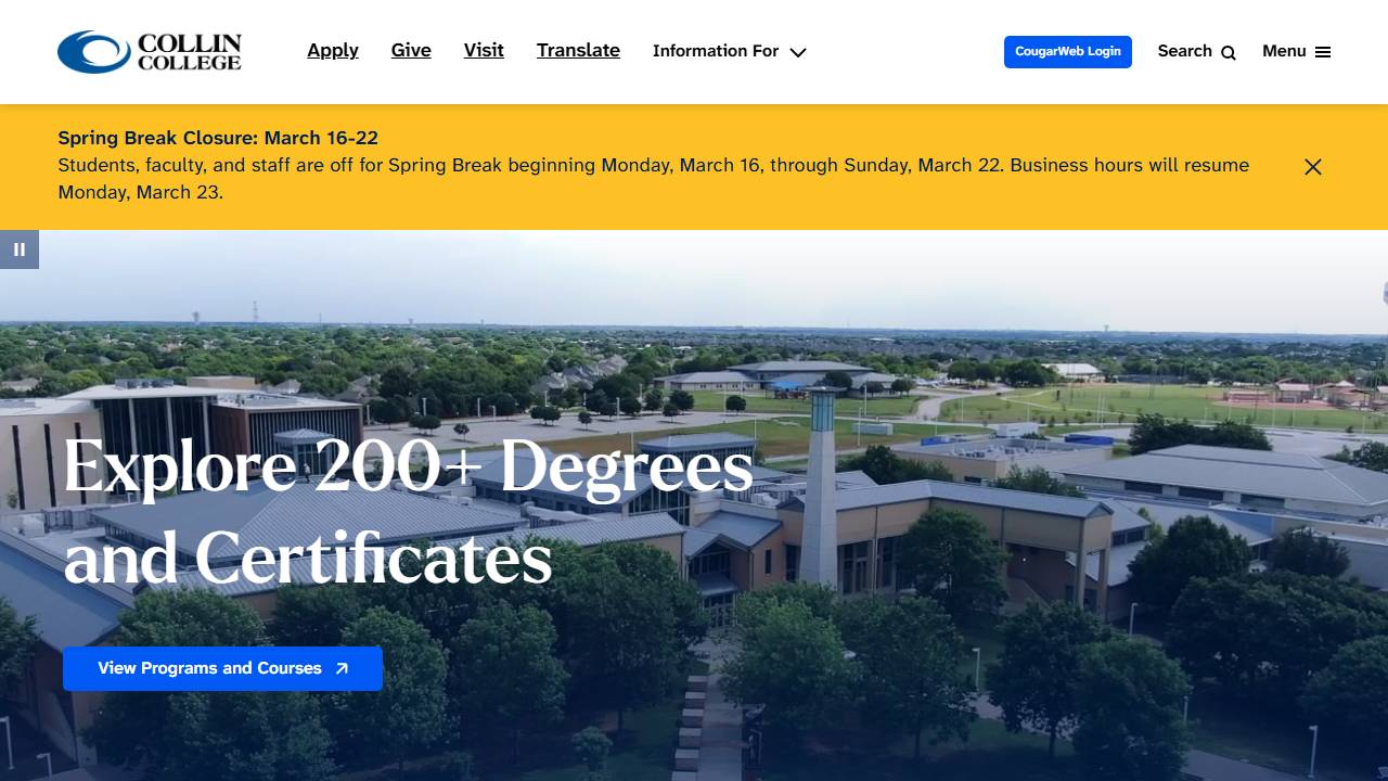 Screenshot of Collin College - Advanced Manufacturing Consortium website