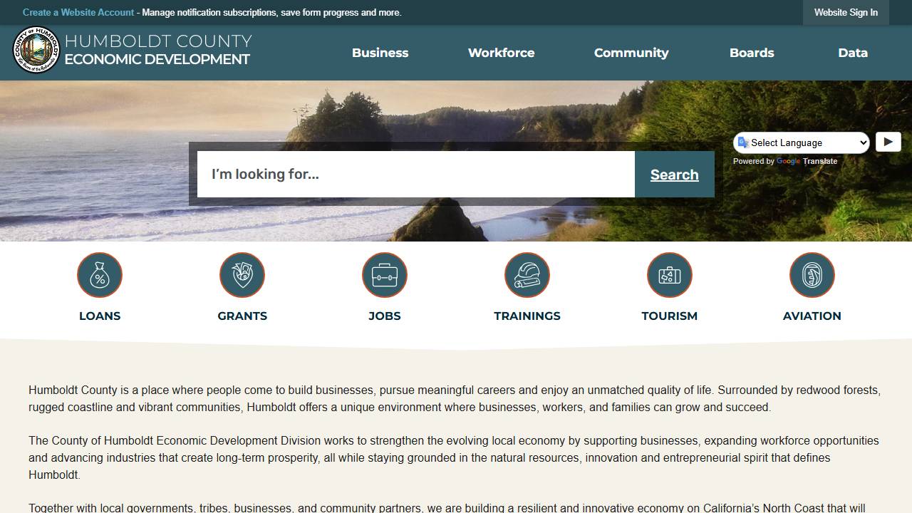 Screenshot of Humboldt County Workforce Development Board website