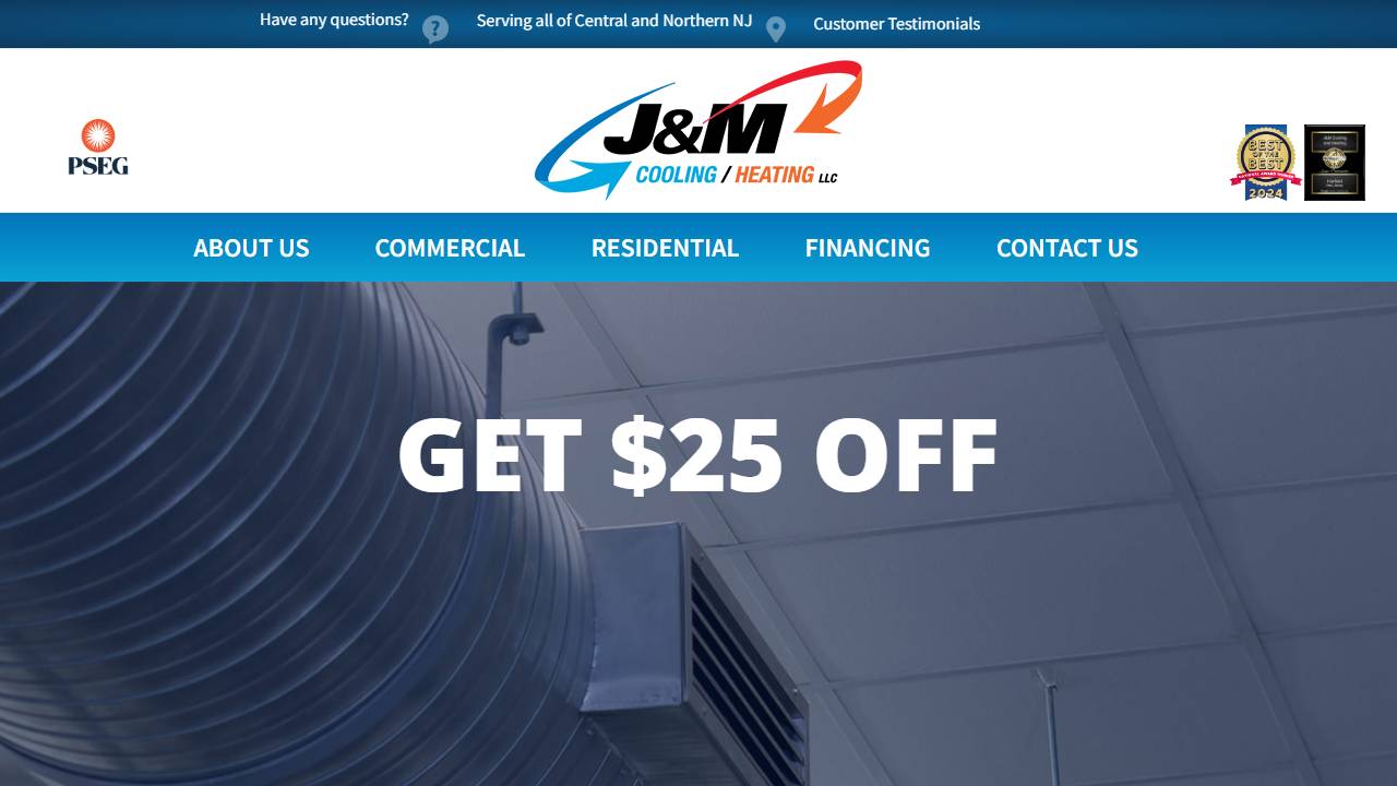 Screenshot of J&M Cooling & Heating LLC website
