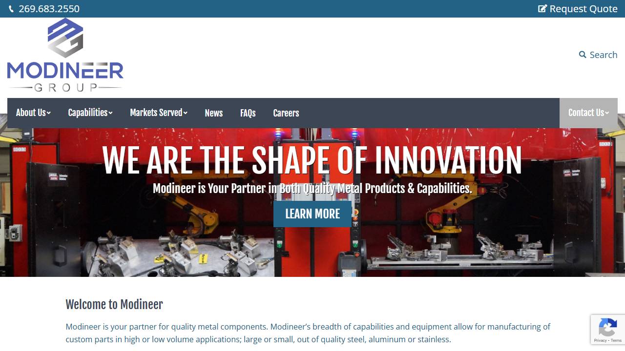 Screenshot of Modineer Group website