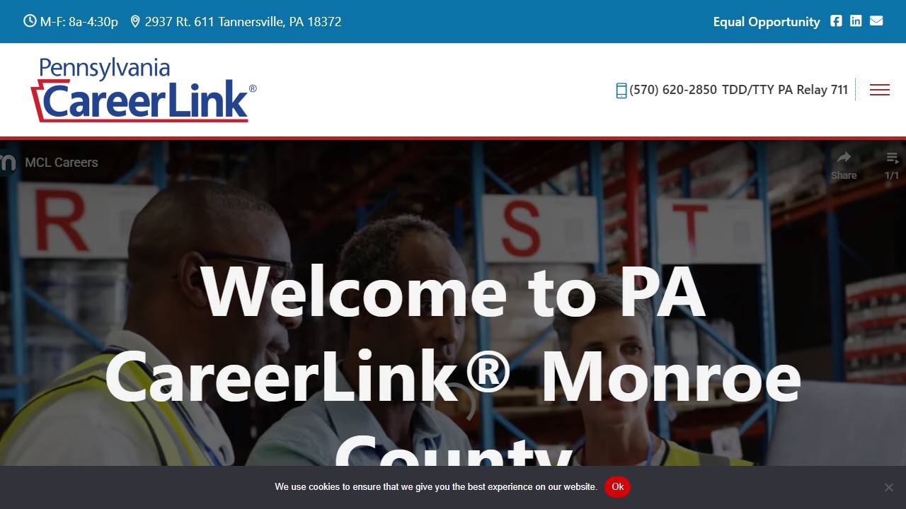 Screenshot of PA CareerLink - Monroe County website