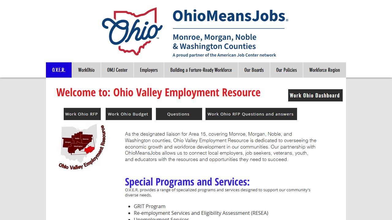 Screenshot of OhioMeansJobs Center - Washington County website