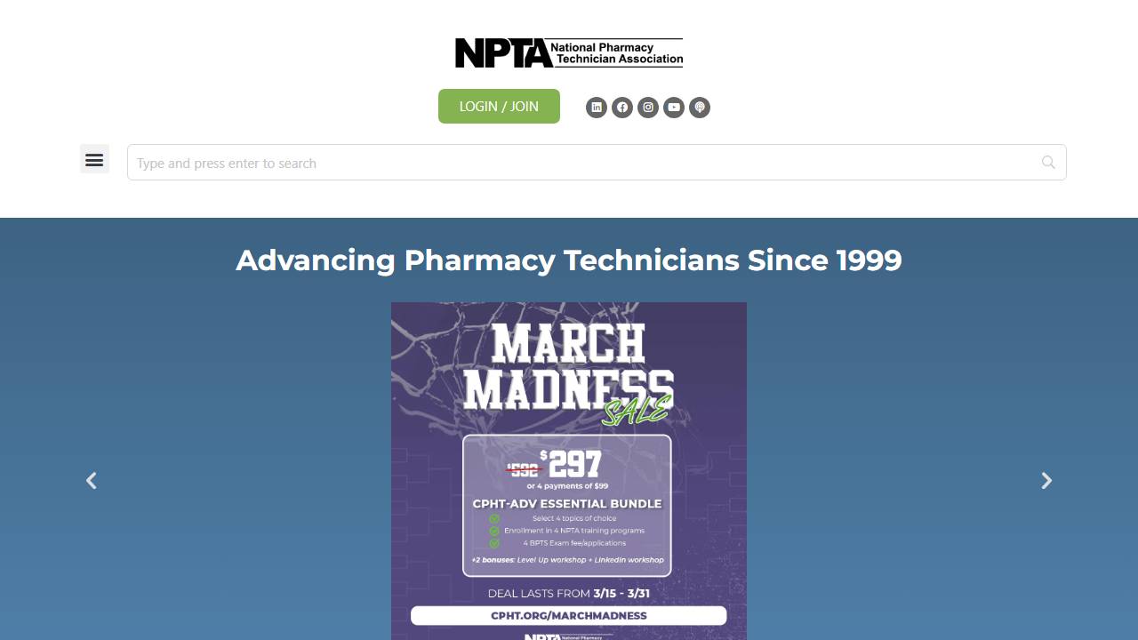 Screenshot of National Pharmacy Technician Association website