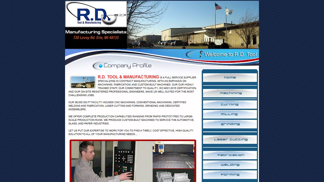 Screenshot of R.D. Tool & Manufacturing Co. website
