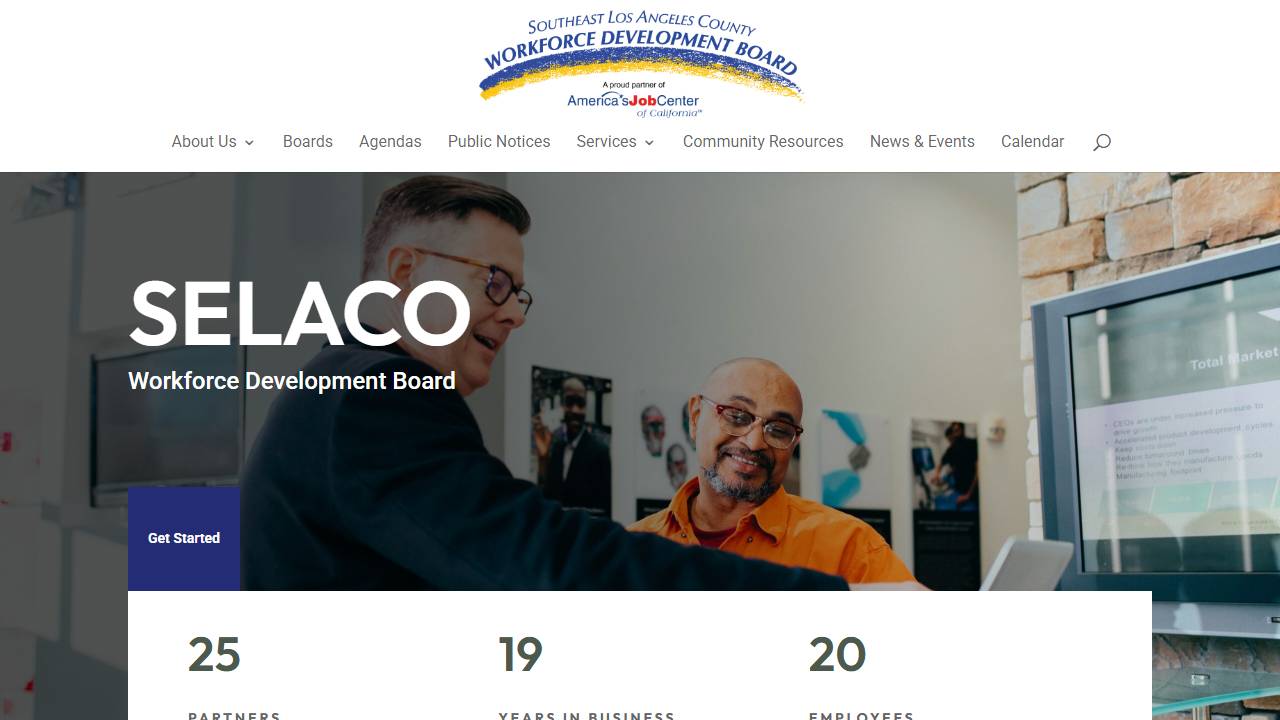 Screenshot of Southeast Los Angeles County Workforce Development Board website