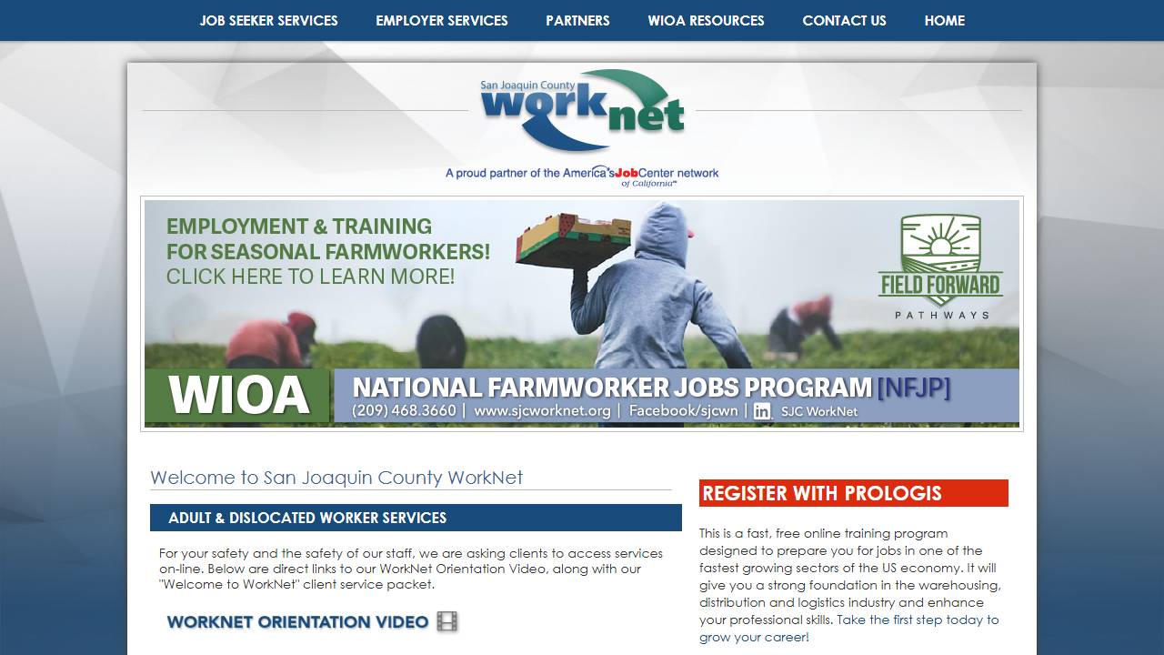 Screenshot of Tracy WorkNet Center website