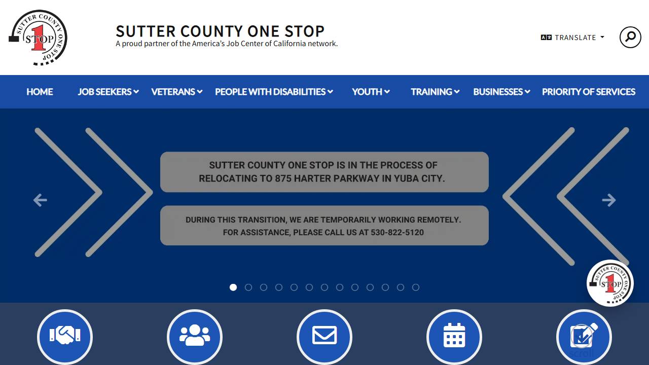 Screenshot of Sutter County One Stop website
