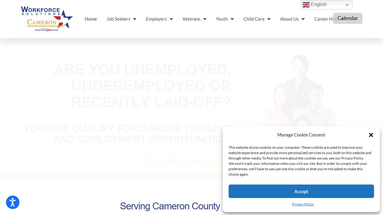 Screenshot of Workforce Solutions - Cameron website