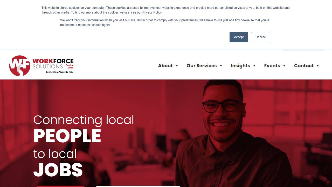 Screenshot of Workforce Solutions Capital Area - South website