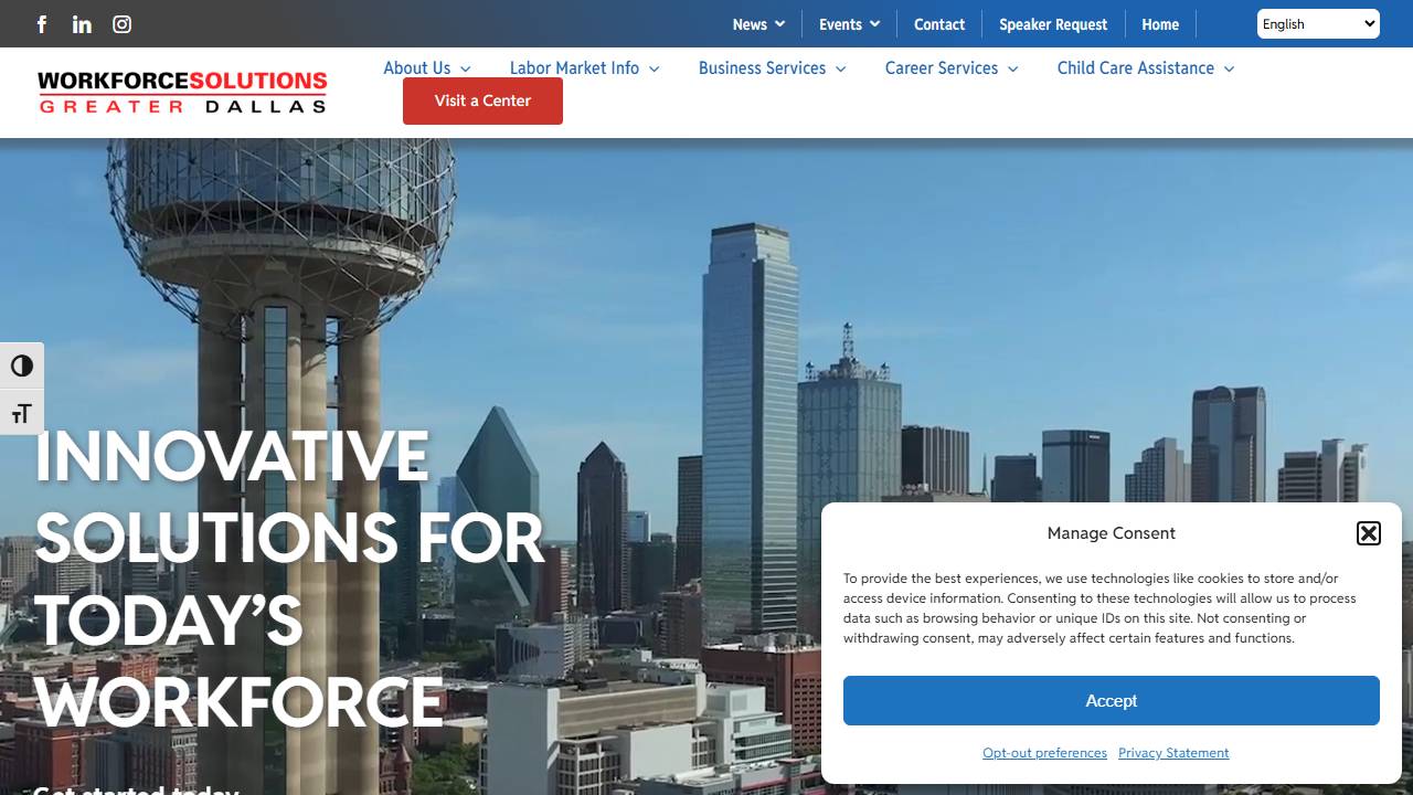 Screenshot of Workforce Solutions Greater Dallas website
