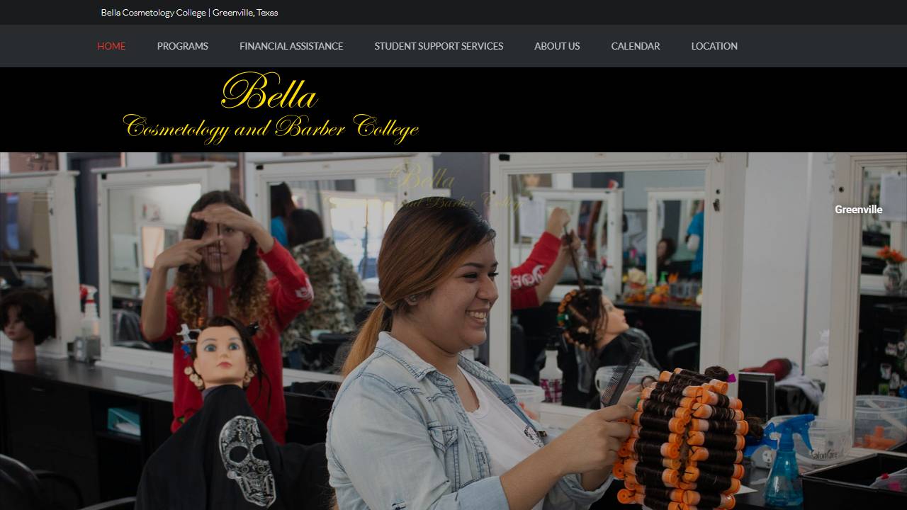 Screenshot of Bella Cosmetology and Barber College website