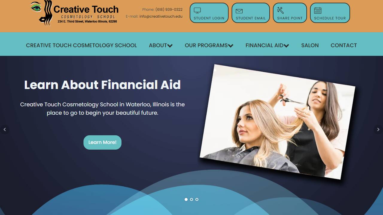 Screenshot of Creative Touch Cosmetology School website