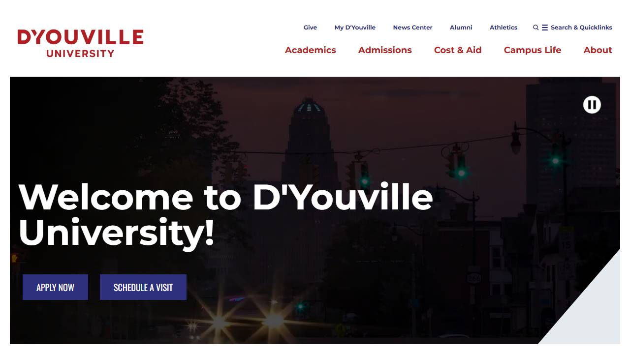 Screenshot of D'Youville  University website