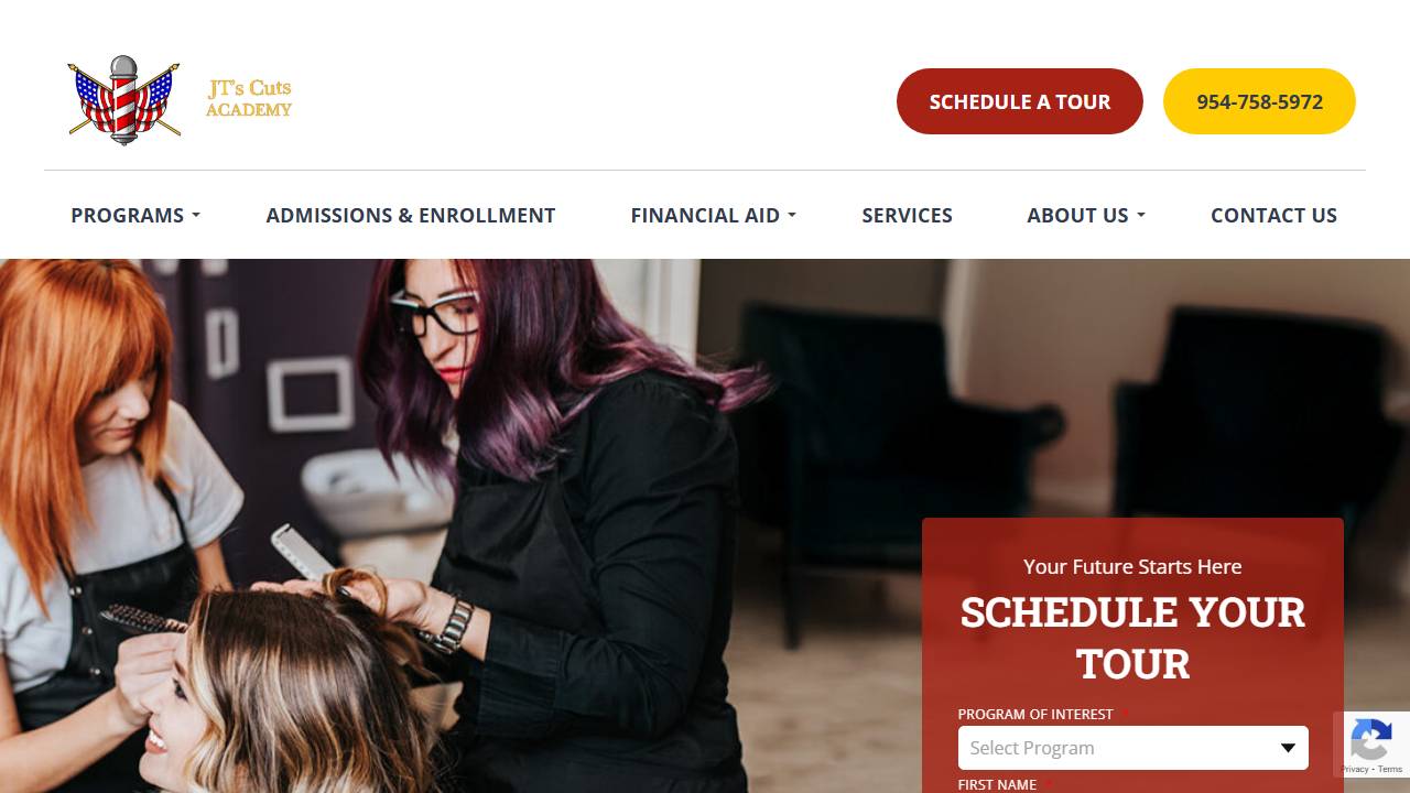 Screenshot of JT's Cuts Academy website