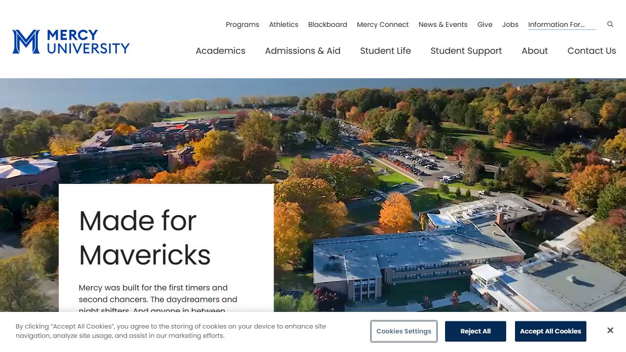 Screenshot of Mercy University website