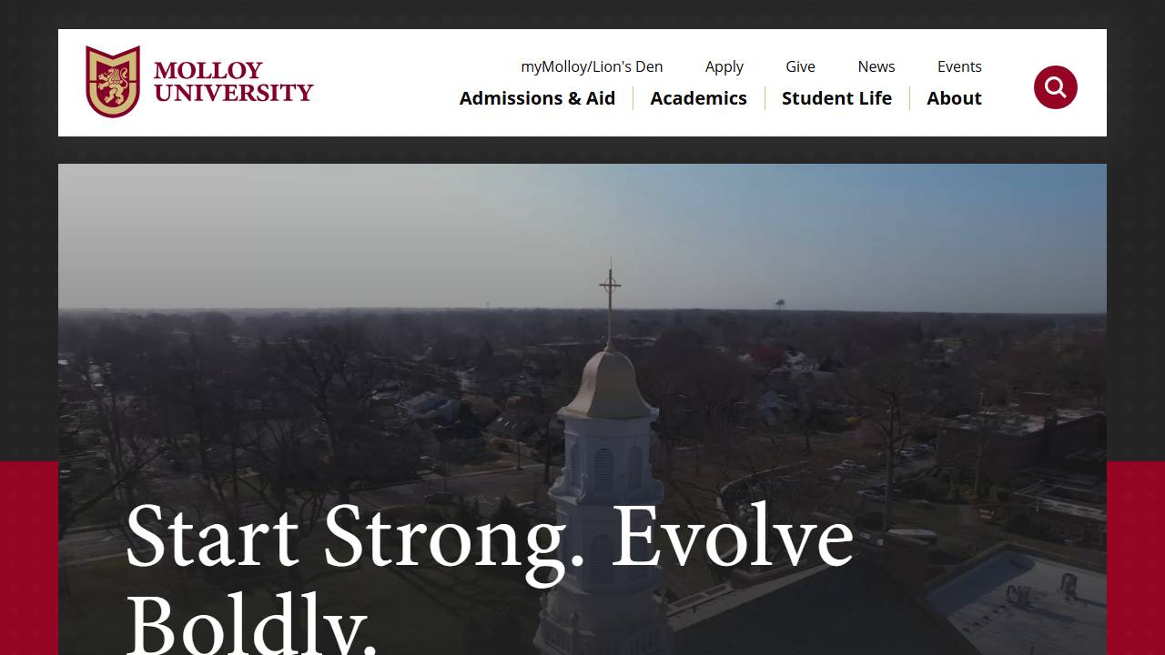 Screenshot of Molloy College website