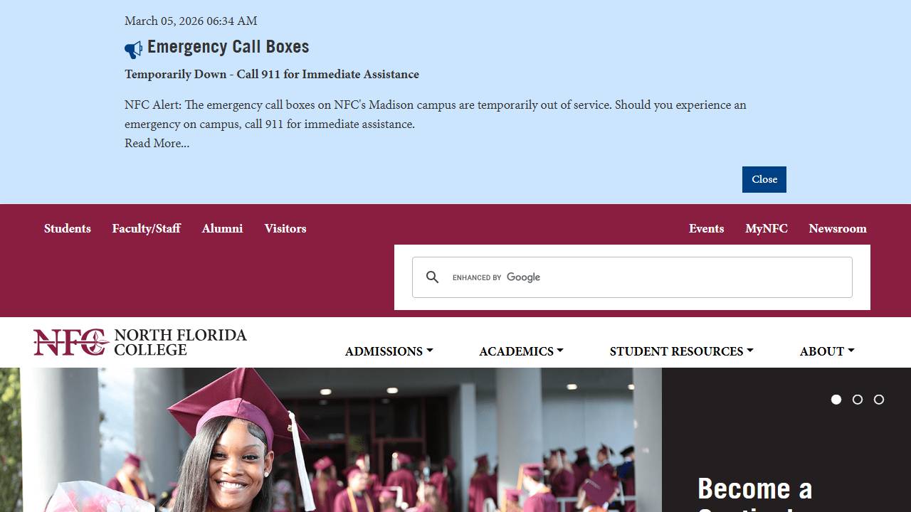 Screenshot of North Florida College website