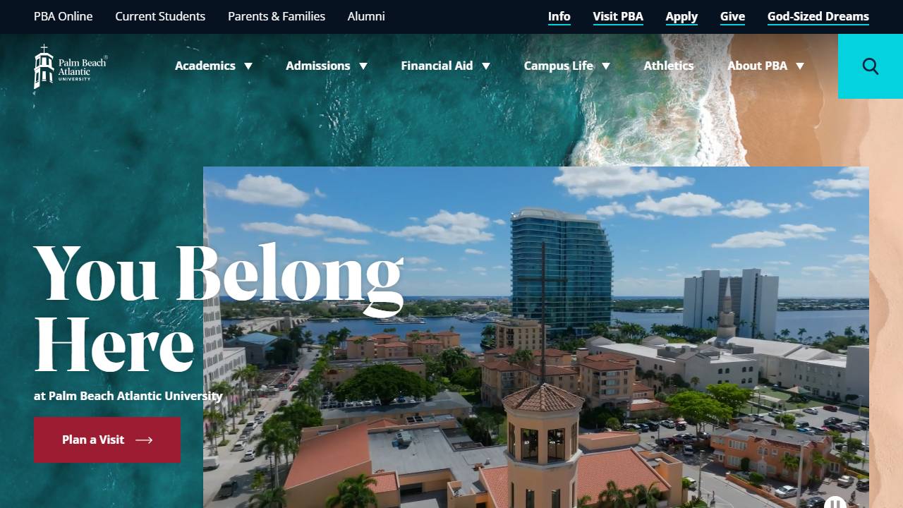 Screenshot of Palm Beach Atlantic University website