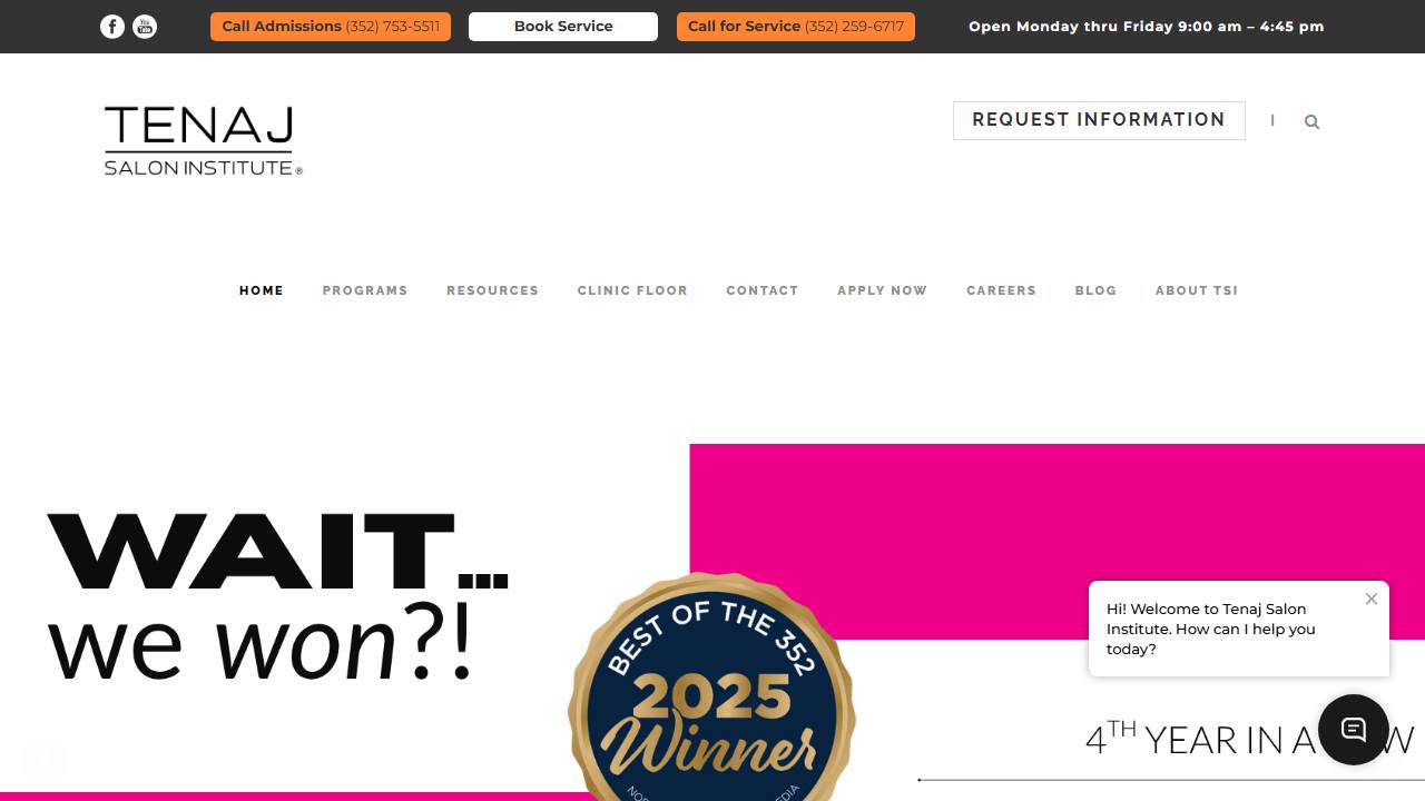 Screenshot of Tenaj Salon Institute website