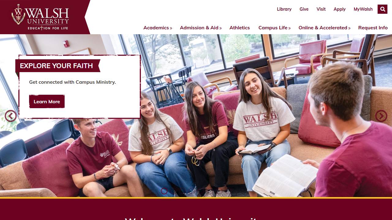 Screenshot of Walsh University website